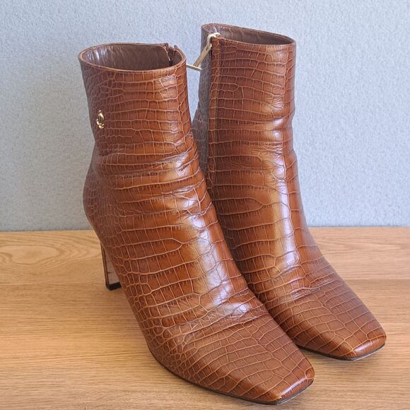 Jimmy Choo Minori 85 Cuoio Brown Embossed Leather Boots Women’s 40 US 10 - Picture 2 of 16